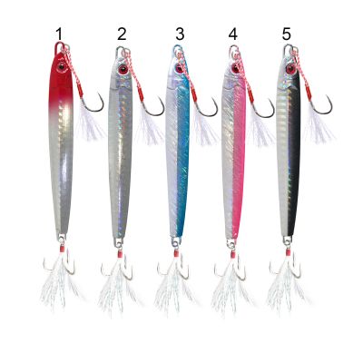 LJ09 40g/100mm Metal Lead Fishing Fish with Feather Hooks